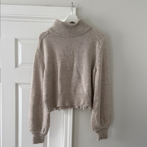 Lovers + Friends Beige Turtleneck Distressed Sweater Size XL - Picture 1 of 4